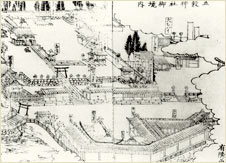 A map from Hisashige's day showing the precincts of the Gokoku Shrine
