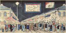 Electric lamps being installed on Tokyo's Ginza, as shown in a souvenir color postcard